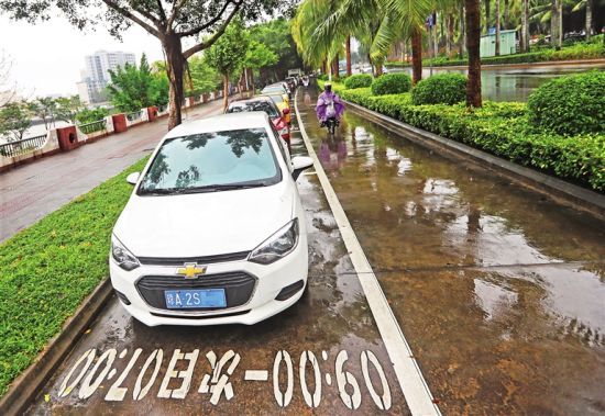 红城湖路,路边临时停车位。
