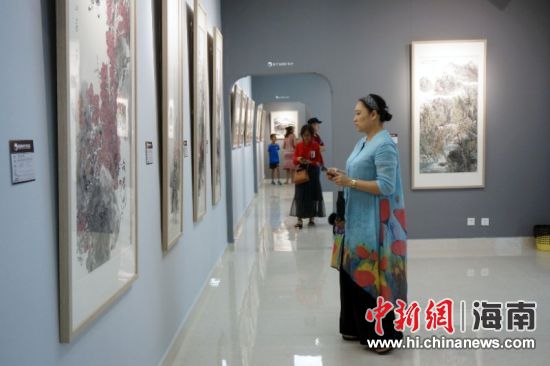 　海南省中国画学会(筹)名家作品展吸引游人关注。