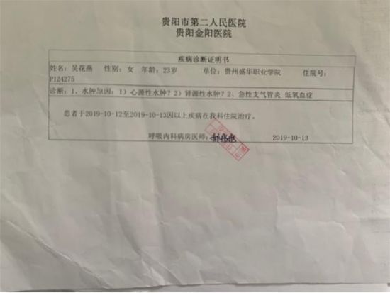 贵阳市第二人民医院疾病诊断证明书