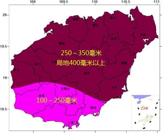 海南2021年10月7日20时～10日08时累积雨量预报图。　海南省气象服务中心 供图