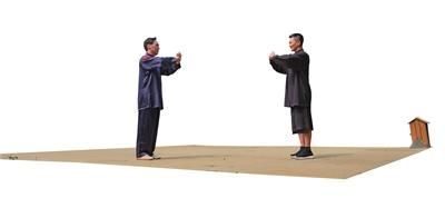 陈斌(左)和吴樾在切磋太极拳前行礼。 新京报首席记者 郭延冰 摄