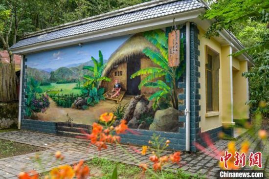  海南昌江黎族自治县王下乡三派村富有民族风情特色的墙绘。　骆云飞　摄