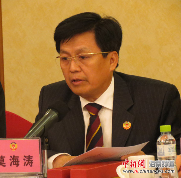 海南港区政协委员莫海涛在小组讨论中发言