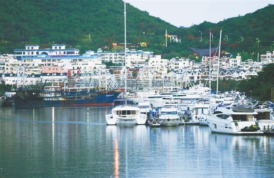 7月6日，受热带低压影响，游船靠泊在三亚港内。 武威 摄