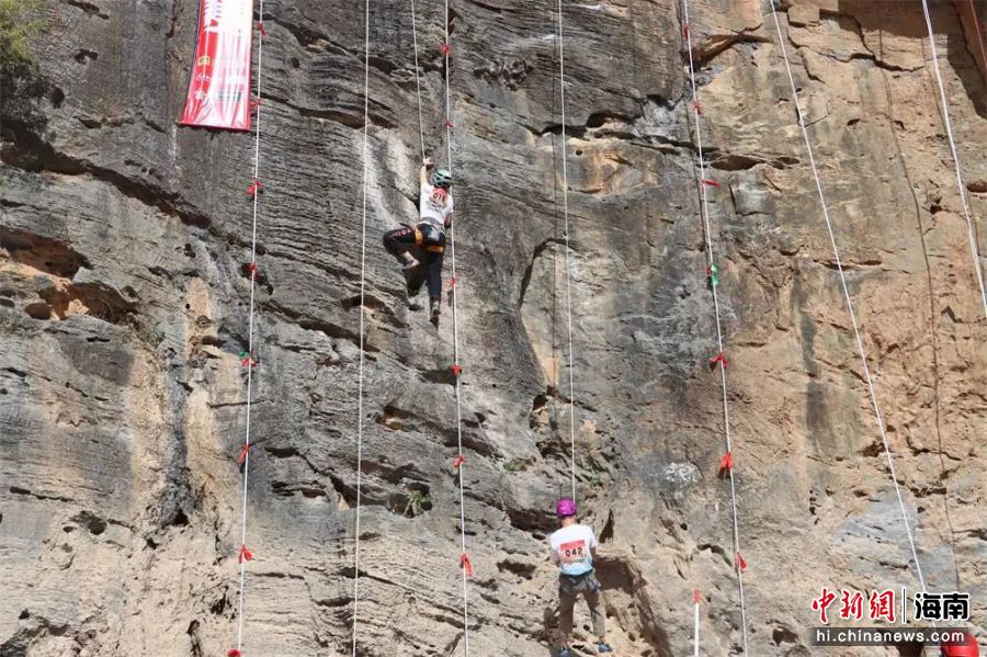 11月30日,2025年海南省“昌江杯”十里画廊攀岩赛在海南昌江开赛。图为比赛现场。昌江融媒体中心供图