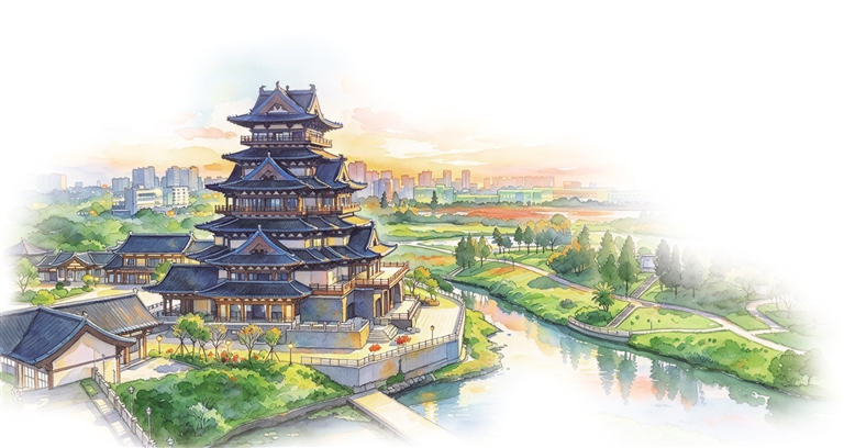 澄迈通潮阁。原图拍摄:陈元才 AI绘图/许丽